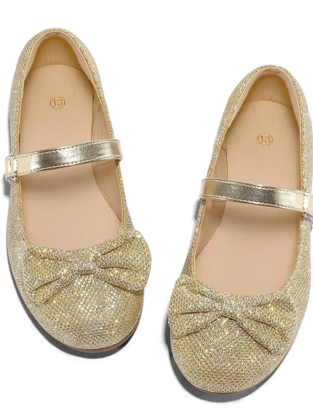 Girls' Glitter Bow Mary Jane Dress Shoes - Gold
